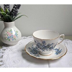 Royal Vale Forget Me Not Teacup and Saucer Set, Bone China England, Blue Floral